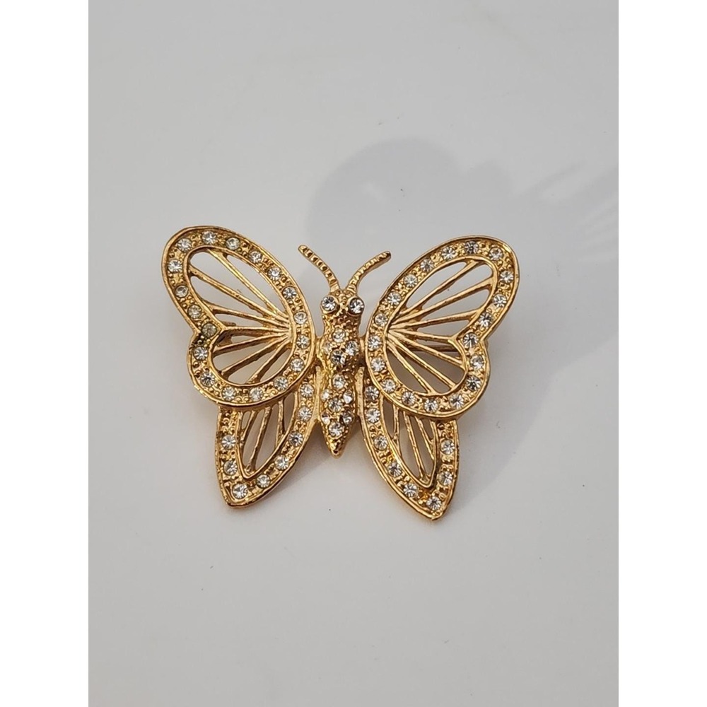 Vintage signed Roman gold tone rhinestone BUTTERFLY insect brooch pin‎